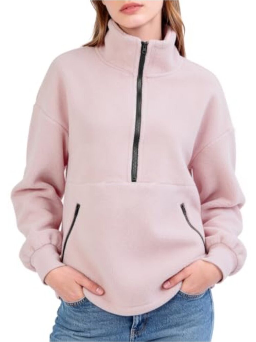 Womens Half Zip Fleece Pullover Sweatshirt Fuzzy Sherpa Jacket